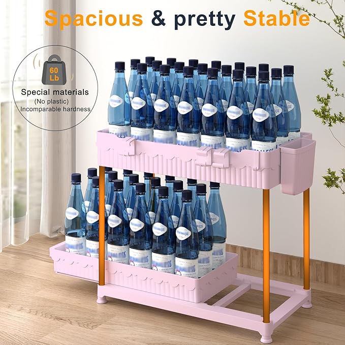 Sevenblue 3 Pack Under Sink Organizers,2-Tier Multi-Use Kitchen and Bathroom Organizers and Storage with Sliding Drawers,Bathroom Cabinet Organizer (Pink, 12.8 Inch)