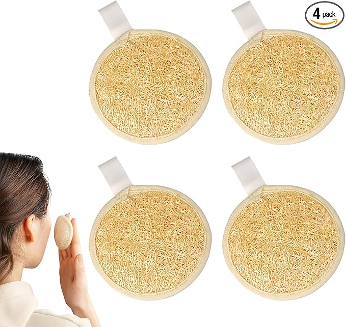 Natural Loofah Face Scrubber,Exfoliating Facial Scrub Pads Made from Organic Luffa for Women and Men (3.35", 4Pack)