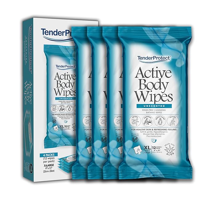 TenderProtect Active Body Wipes, XL Rinse-Free Shower Wipe for Adults, 9" x 12" Extra Large, Aloe, No Rinse Bath Wash Cloth - Gym, Sports, Travel, Camping, Elderly Care, Portable (Case of 576)