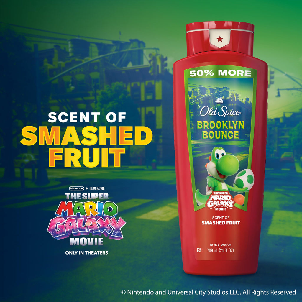 Old Spice Body & Face Wash for Men, x The Super Mario Galaxy Movie, 3X Defense, 24/7 Shower Fresh with Long Lasting Scent, Smell Super with Brooklyn Bounce, Smashed Fruit Scent, 24 oz