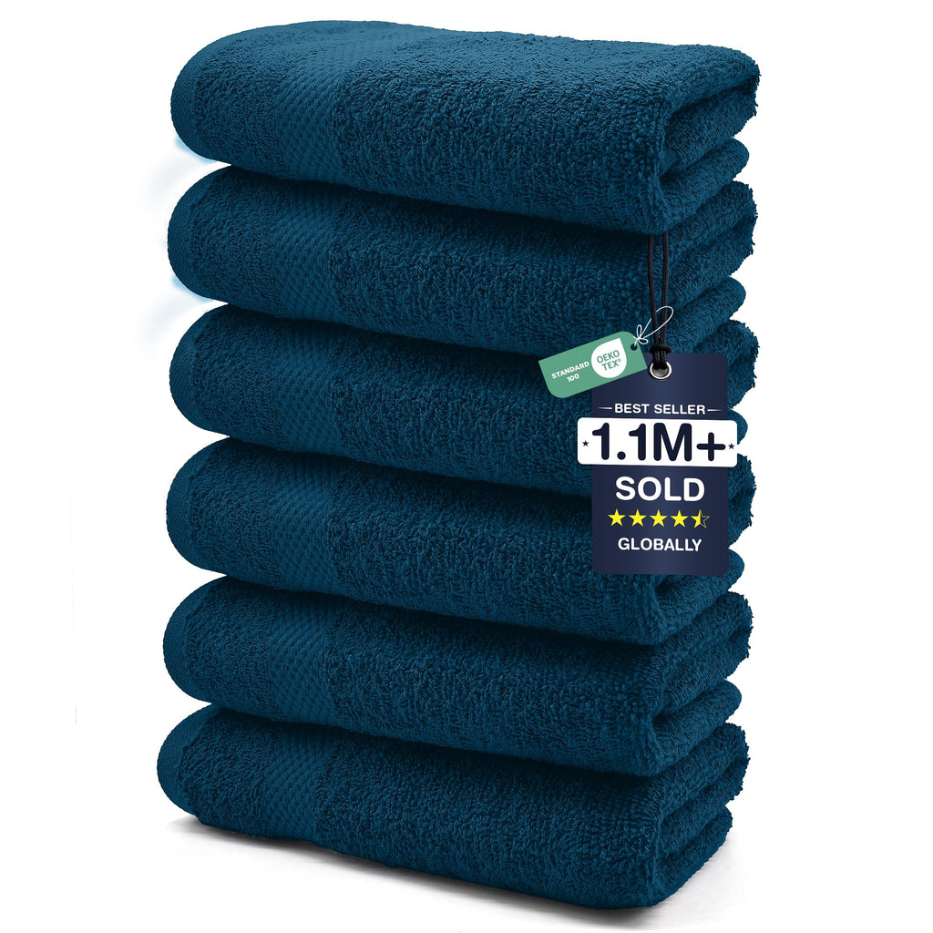 DAN RIVER 6-Pack Premium Hand Towels (16x28 Inches) - 100% Cotton, Ultra Soft, Lightweight, Highly Absorbent Towels for Bathroom, Spa, Gym, Salon, Hotel, and Travel - Opal Blue