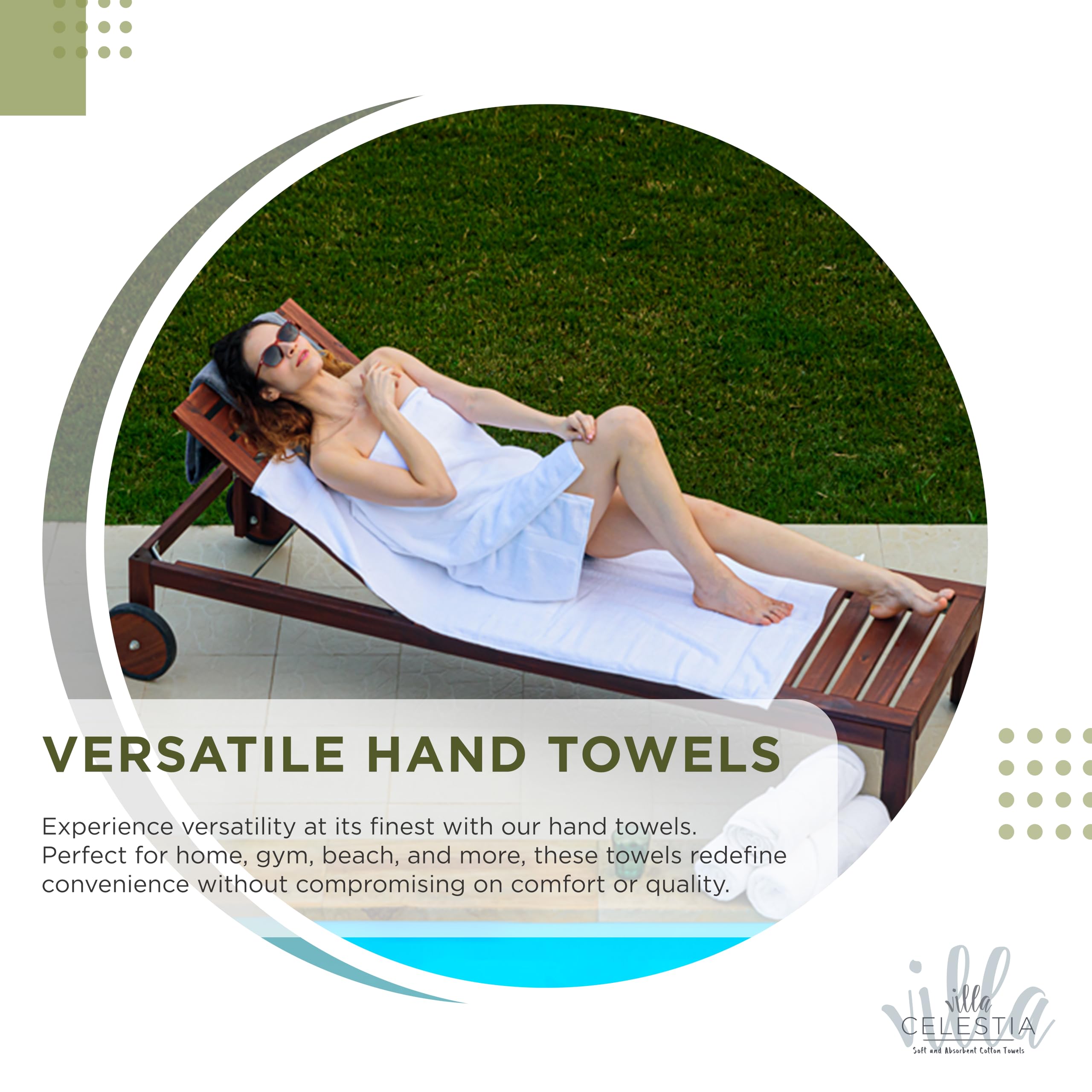 Villa Celestia Cotton Hand Towels Set of 4, 16 x 28, Oeko-TEX Certified, Quick Dry, Sage