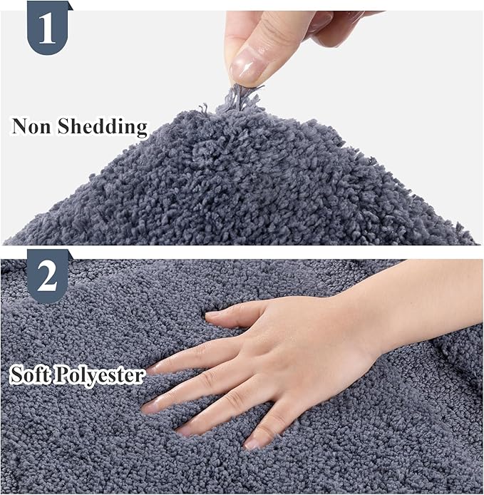 SHACOS Dark Grey Bathroom Rugs Sets 3 Piece Bath Mat U Shaped Toilet Rug