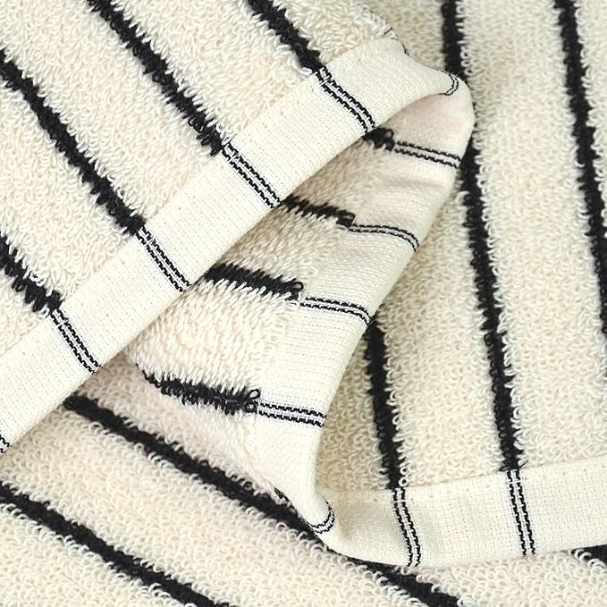 Jacquotha Striped Cotton Washcloths 4 Pack, 13” x 13” - Soft Wash Cloths for Bathroom, Kitchen, Gym, Face, Black and Cream