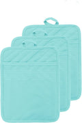 VEIKERY Oven Pot Holder with Pocket Cotton Heat Resistant Coaster Potholder Kitchen Hot Pad Oven Mitts for Cooking Square 7"x9" Set of 3 (Aqua)