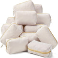 Sanwuta 12 Pcs Seersucker Cosmetic Bags Bulk Seersucker Makeup Bags Stripe Women Pouch Large Preppy Storage Pouch Toiletry Travel for Wedding Bridesmaid Bride Favor Back to Teacher Gift (Khaki)