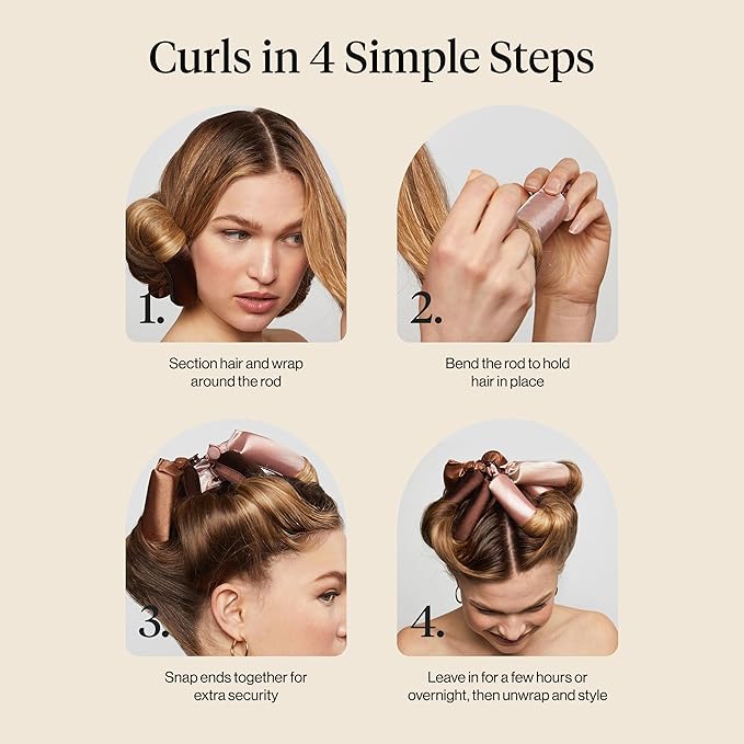 Kitsch Satin Jumbo Flexi Rods, Heatless Curling Rods - No Heat Curls Overnight, Comfortable Hair Curlers to Sleep In for Frizz-Free and No Heat Damage Styling - 4pcs, Rosewood