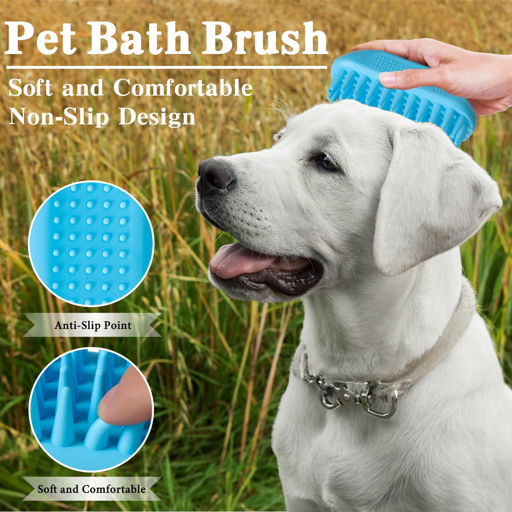 2PCS Dog Bath Brush Set | Adjustable Handle Dog Scrubber for Shampooing, Deshedding & Massaging, Suitable for Pets | Curry Comb & Shampo Brush for Dogs Cats and Horses (Green Blue)
