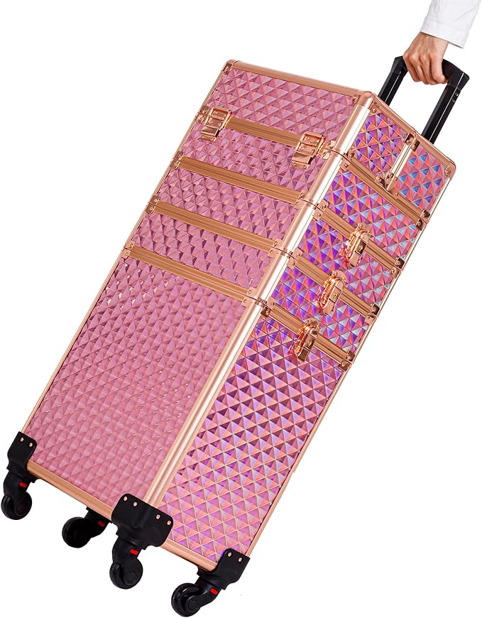 AROUS Rolling Train Makeup Case Cosmetology Case on Wheels, Pink
