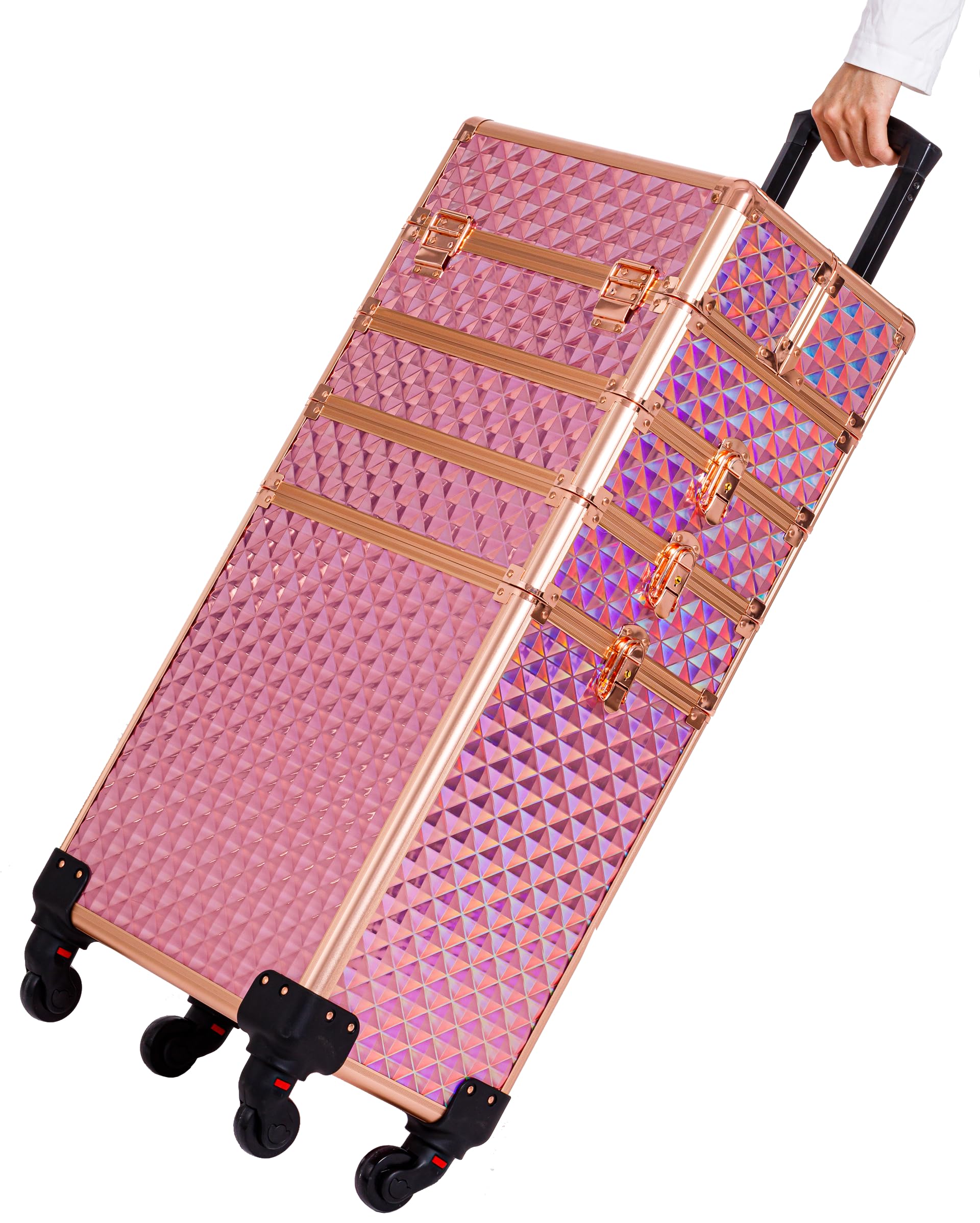 AROUS Rolling Train Makeup Case Cosmetology Case on Wheels, Pink