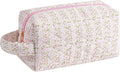 HHQQWZ Makeup Bag Travel Cosmetic Bag for Women, Zipper Make Up Pouch, Floral Flowers Toiletry Organizer Makeup with Handle, Cosmetic Travel Cloth Bag (Pink Floral)
