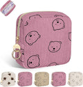 Period Bag for Teen Girls, Corduroy Sanitary Napkin Storage Bag, Menstrual Pad Pouches Tampon Holder for Purse (Bears-Pink)