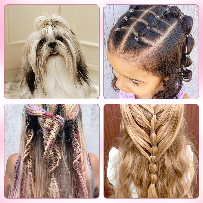 BESARME Clear Rubber Bands for Hair Elastics with 8 Styling Tools, 1500 Pcs Baby Toddler Small Hairs Ties for Girls Hairs Accessories for Women