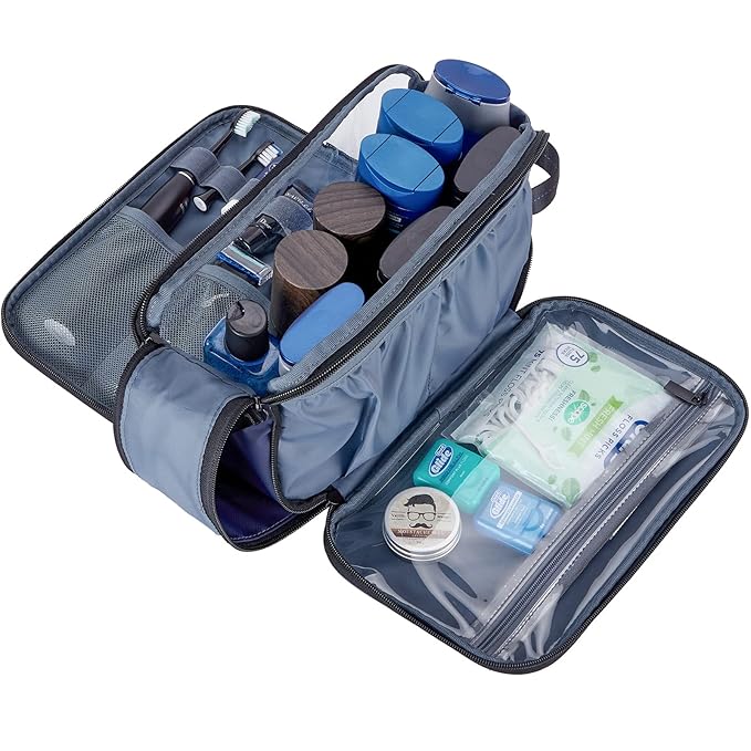 ZEEMO Trevel Toiletry Bag for Men, Full Open Dopp Kit with Dual Compartment