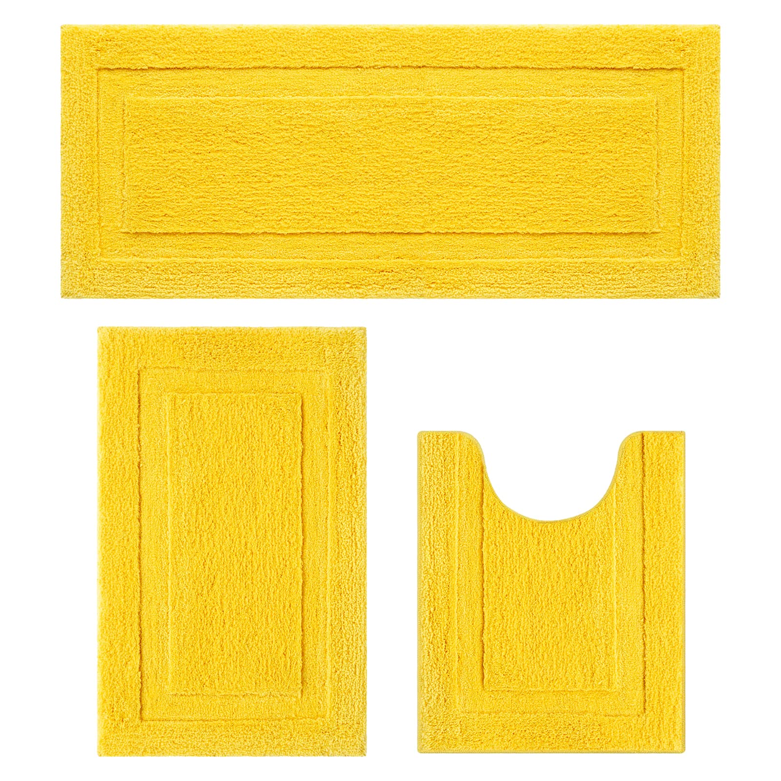 SHACOS Yellow Bathroom Rugs Sets 3 Piece Bath Mat U Shaped Toilet Rug