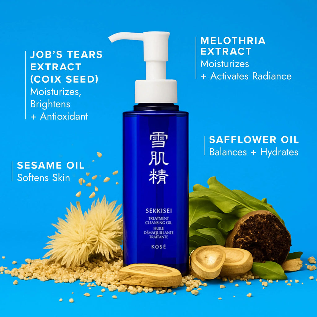 SEKKISEI Treatment Cleansing Oil, Face Cleanser & Makeup Remover, Hydrating Japanese Facial Skincare with Job’s Tears Extract for Glowing, Radiant, Clear Skin, All Skin Types, 10.1 oz