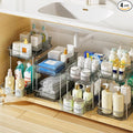 Delamu 2-Tier Under Sink Organizers and Storage, Multi-Purpose Stackable Bathroom Cabinet organizers, Pull Out Kitchen Pantry Organization and Storage with Dividers(4 Pack, Grey)