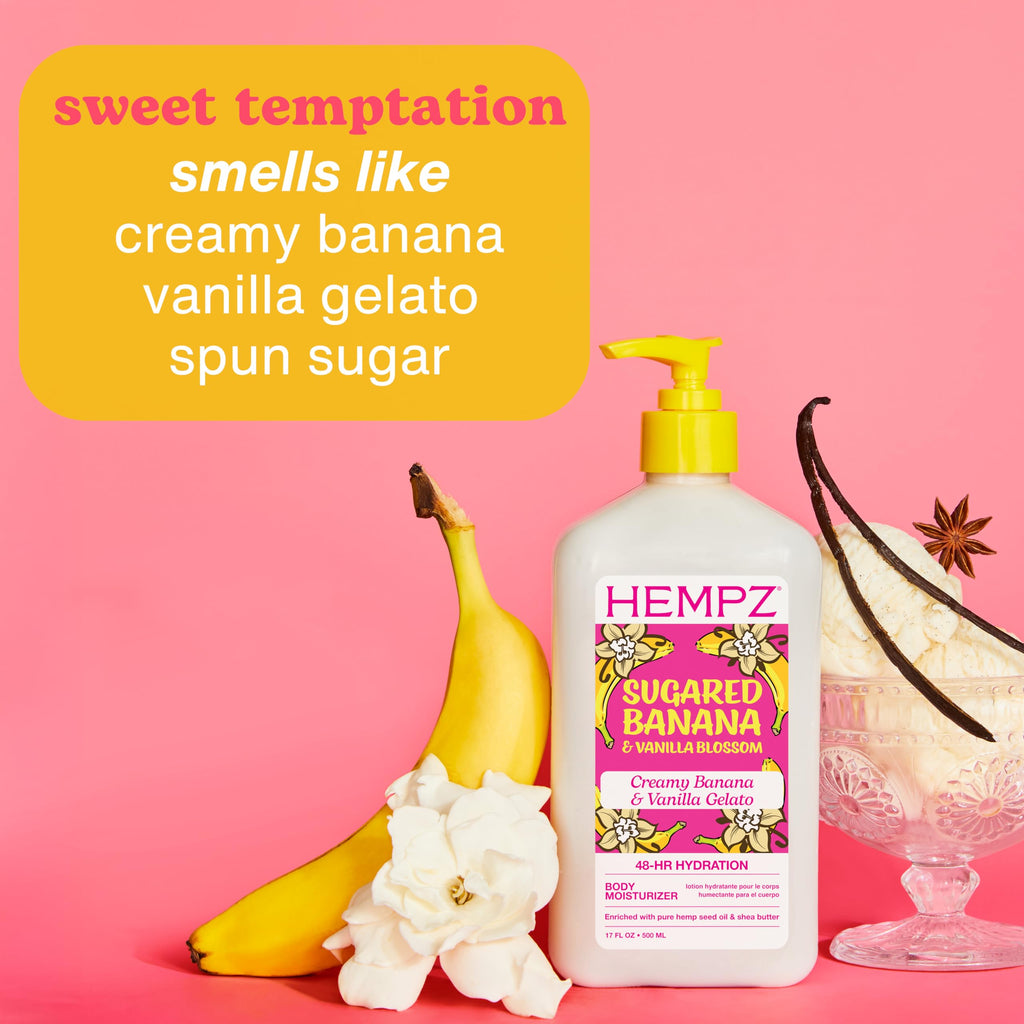 Hempz Sugared Banana & Vanilla Blossom Body & Hand Lotion, Ultra Hydrating Moisturizer for Men and Women, 17 oz