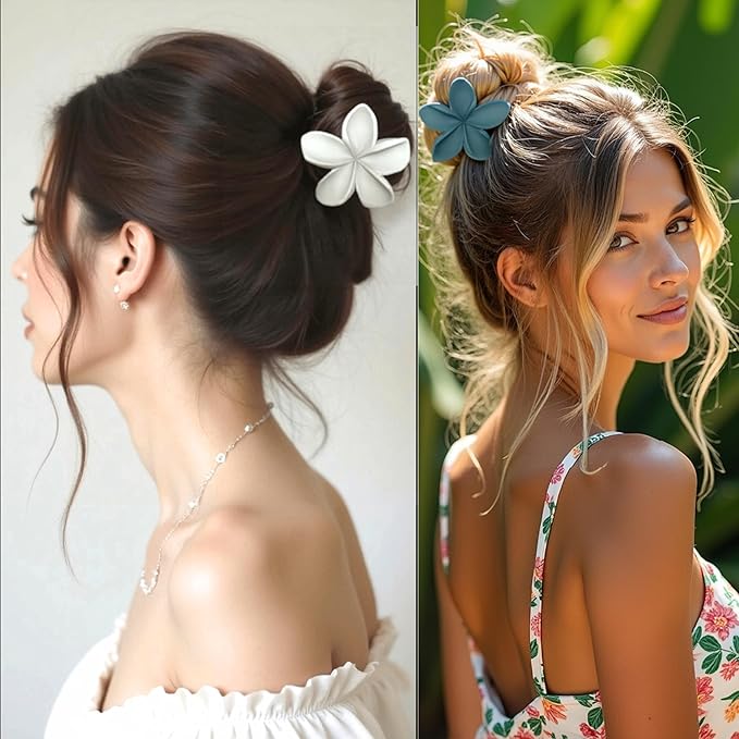 Flower Hair Clips for Women and Girls Thick to Thin Hair Medium Cute Claw Clips Decorative Plumeria Hawaiian Hair Accessories Nonslip Hawaiian Matte