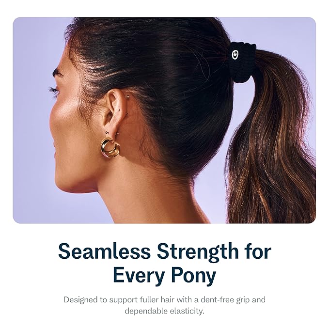 Gimme Beauty Thick Hair Extra Stretch Bands - Patent-Pending Design for Maximum Hold - Premium Ties for Thick & Curly Hair - Sleek & Strong Hold - Black, 6 Pack