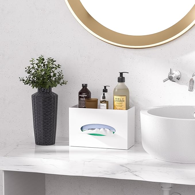 Hongtuocb White Acrylic Tissue Box Cover Rectangular,Acrylic Tissue Dispenser with Storage Tray for Bathroom Kitchen Home Office(White, 9.85x4.5x6.3)