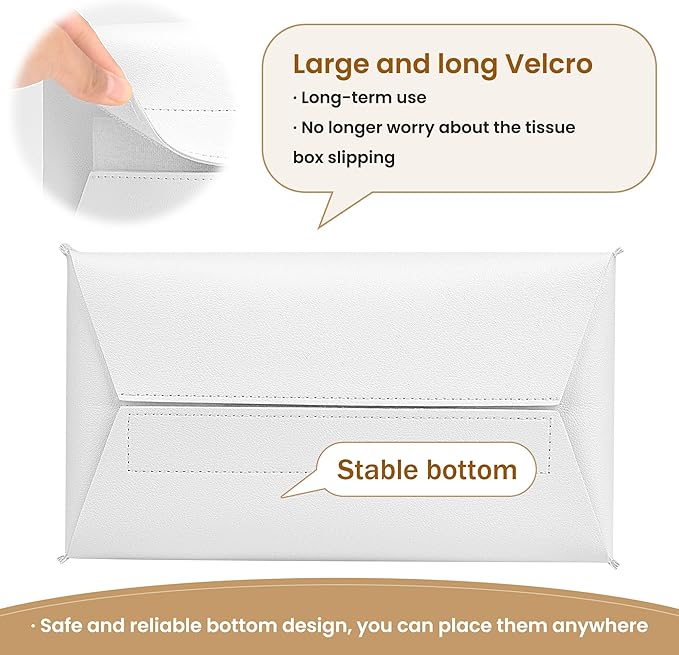 Long Tissue Box Cover, PU Leather Tissue Holder Rectangle, Facial Paper Organizer, Modern Dispenser for Bathroom, Kitchen, Home, Office, Tabletop (1, White, Tall)