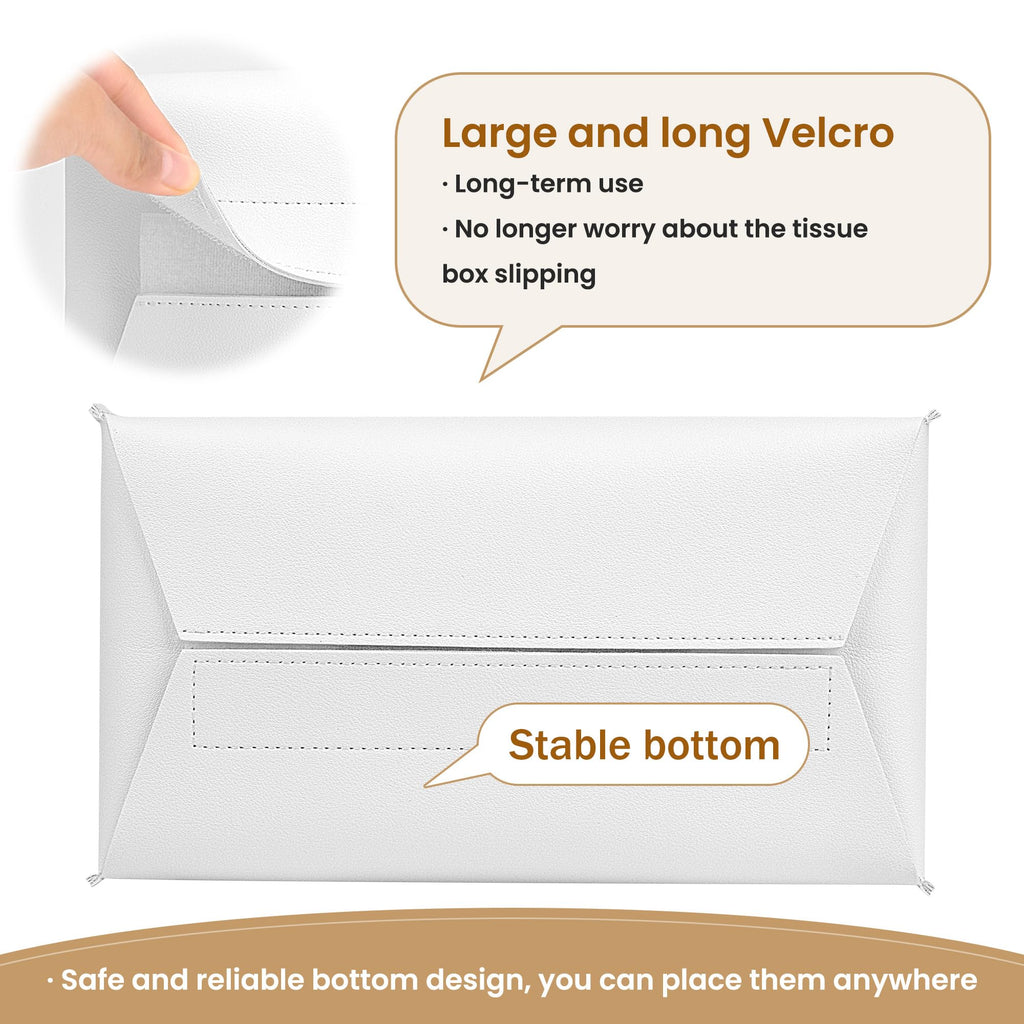 Long Tissue Box Cover, PU Leather Tissue Holder Rectangle, Facial Paper Organizer, Modern Dispenser for Bathroom, Kitchen, Home, Office, Tabletop (1, White, Tall)