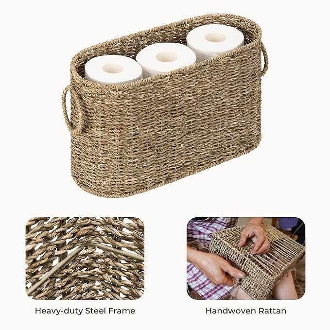 StorageWorks Wicker Toilet Paper Storage Basket, Natural Seagrass
