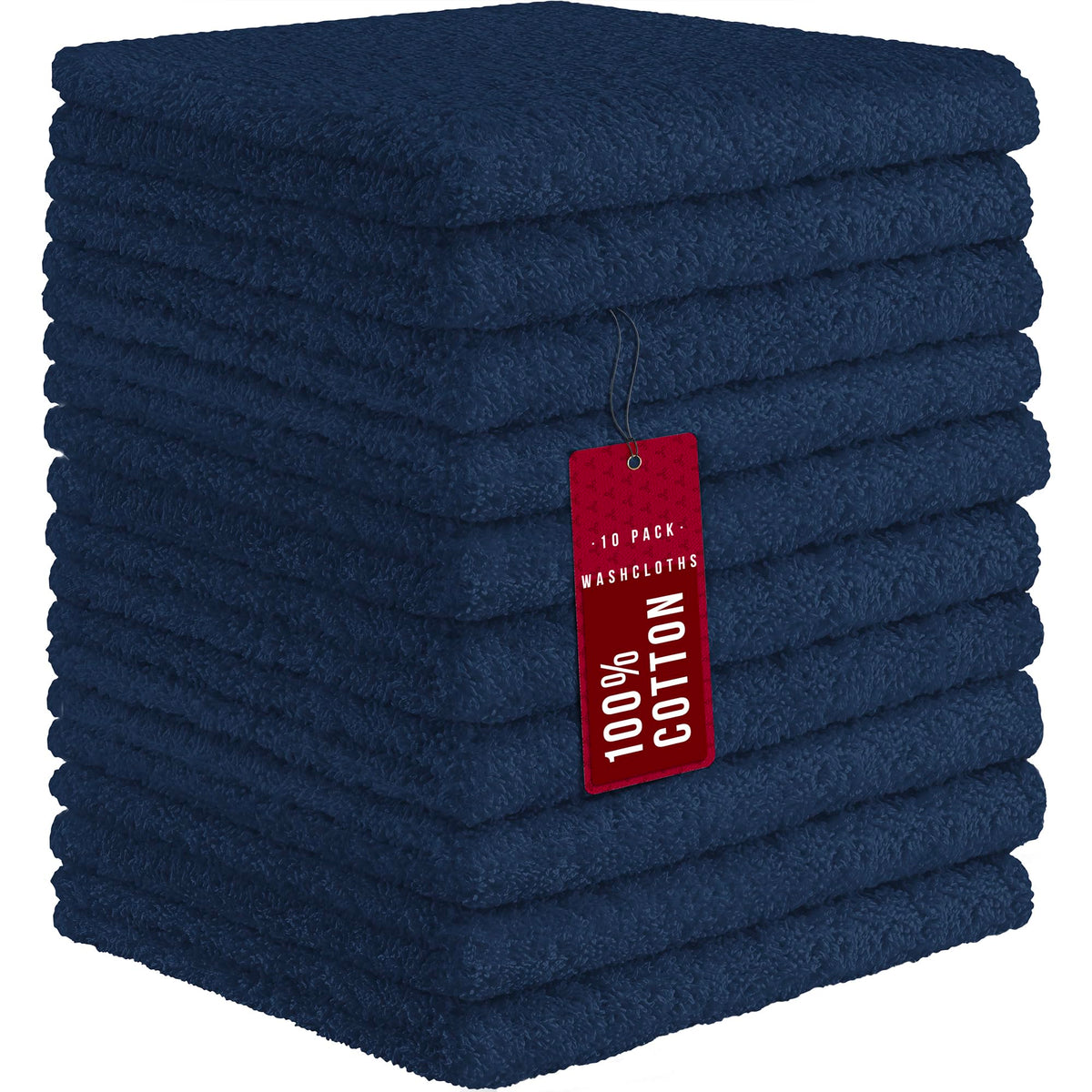 DecorRack 100% Cotton Washcloths 12x12 in, Navy (10 Pack)