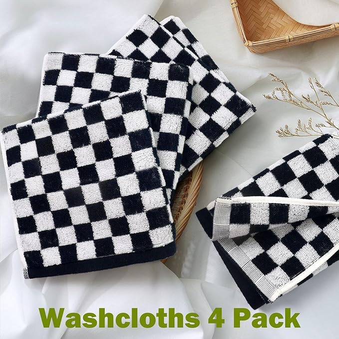 Jacquotha Wash Cloths Checkered 4 Pack (Black and White)