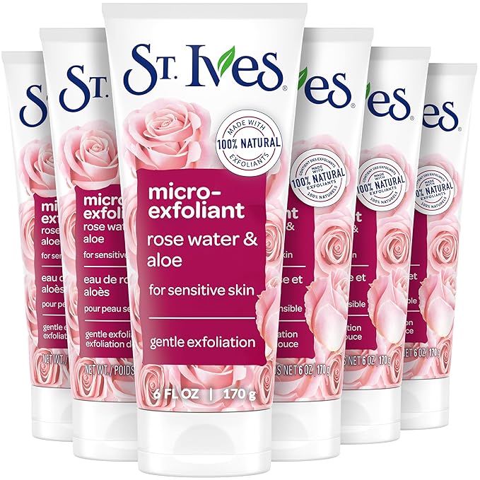 St. Ives Gentle Smoothing Face Scrub, Rose Water & Aloe Vera Exfoliator, Facial Scrub Made with 100% Natural Exfoliants, Paraben Free, Oil-Free, Dermatologist Tested 6 oz, 6 Pack