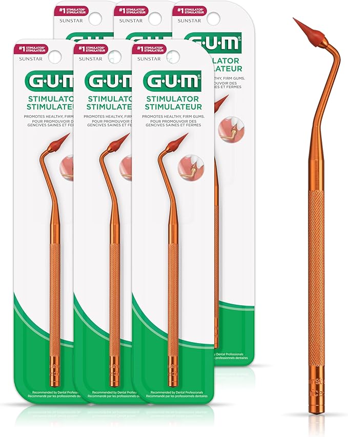 GUM Stimulator Permanent Handle with 1 Rubber Tip, Long-Handled Massager & Plaque Remover for Teeth Health, 1 Count (Pack of 6)