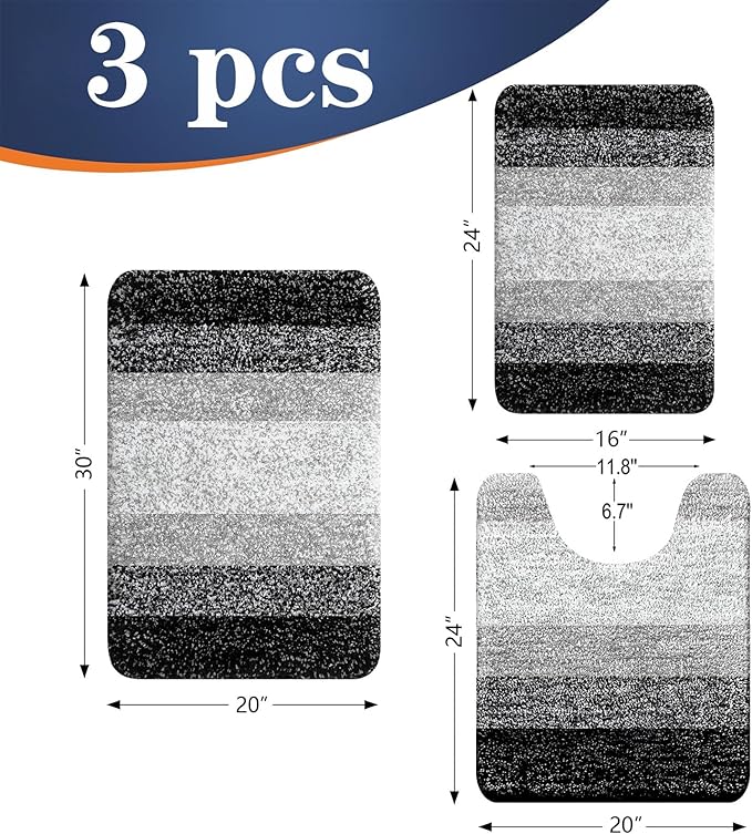 OLANLY Microfiber Bathroom Rugs Sets 3 Piece, 30"x20"+24"x16"+24"x20"