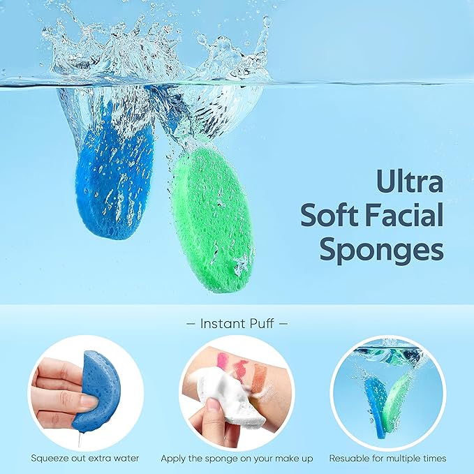 GAINWELL 50-Colored Natural Compressed Facial Sponges, for Facial Cleansing, Reusable & Eco-Friendly, 50 PCS