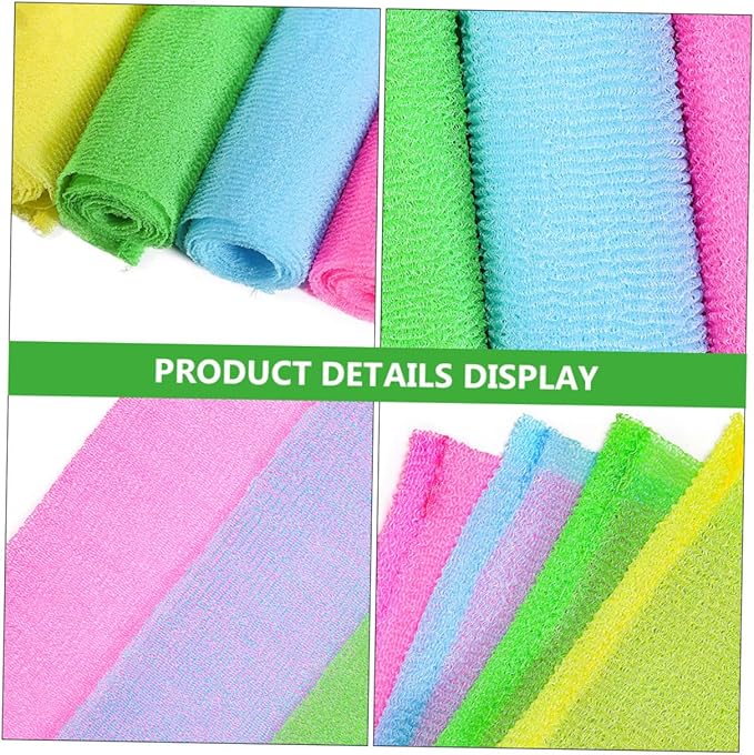 BIUDECO 4pcs Exfoliating Back Scrubber Strap Body Washer for Deep Cleansing and for All Skin Types Effortless Reach and Enhanced Cleaning Effect Vibrant Colors Included