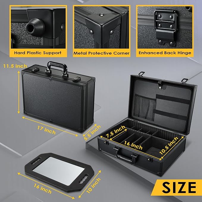 Yueieoun Barber Accessory Case with Mirror, Profesional Barbers Briefcase Tool Case, Barber Cases for Clippers and Supplies, Hair Scissors Trimmer Organizer, Salon Grooming Hard Travel Suitcase