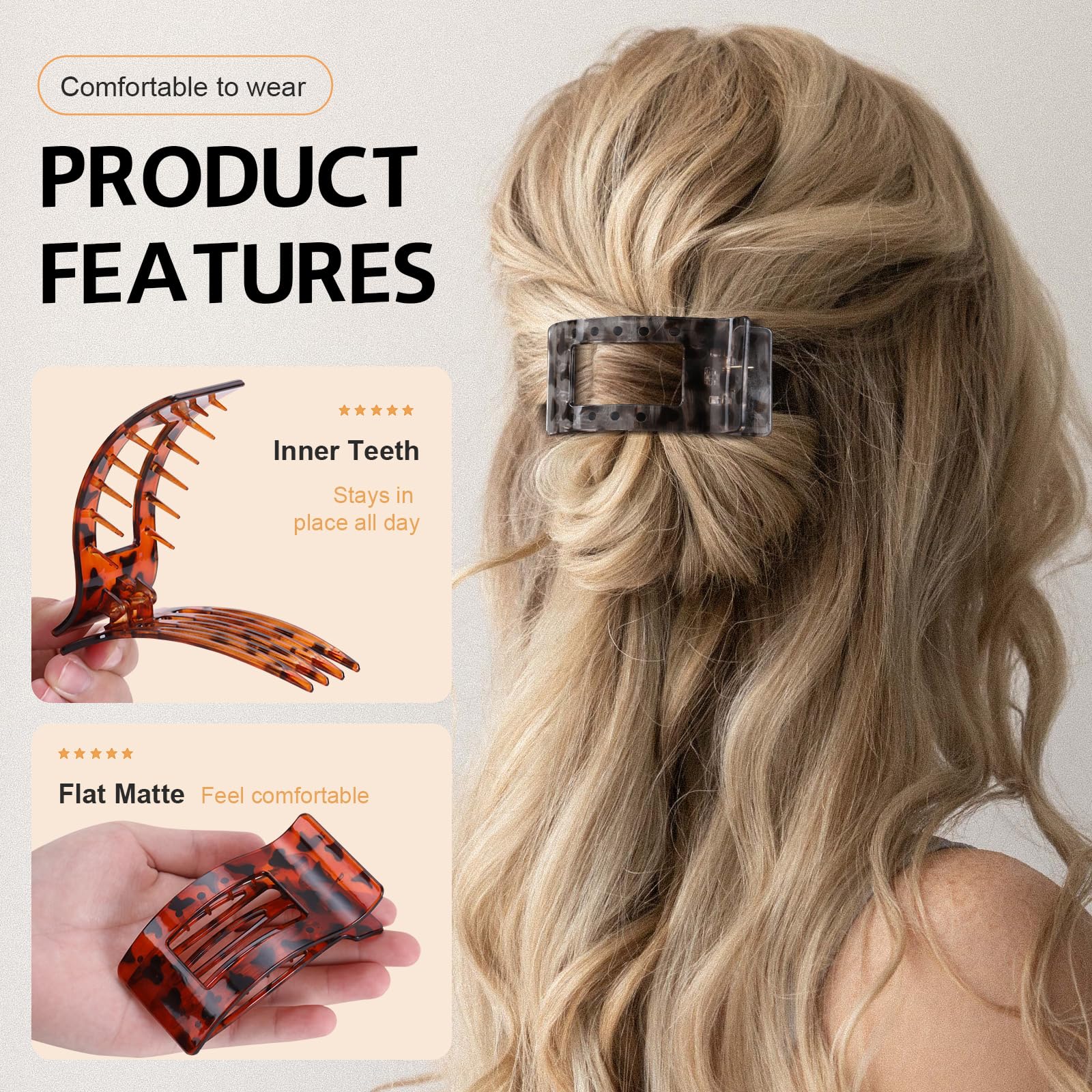 8 Pack French Flat Hair Clips for Women – Large Matte No-Slip Claw Barrettes for Thick & Thin Hair, Strong Hold Styling Accessories (Leopard Black and White)