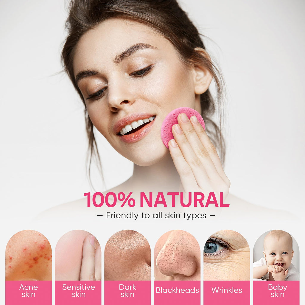 GAINWELL 50-Count Compressed Facial Sponge for Daily Facial Cleansing and Exfoliating, 100％ Natural Cosmetic Spa Sponges for Makeup Remover, Reusable, Pink