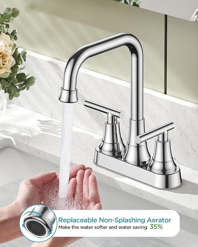 FORIOUS Bathroom Faucets for Sink 3 Hole Chrome, 4 Inch Centerset Bathroom Sink Faucet 2 Handle with Pop-up Drain and Supply Hoses for Vanity RV Laundry Farmhouse