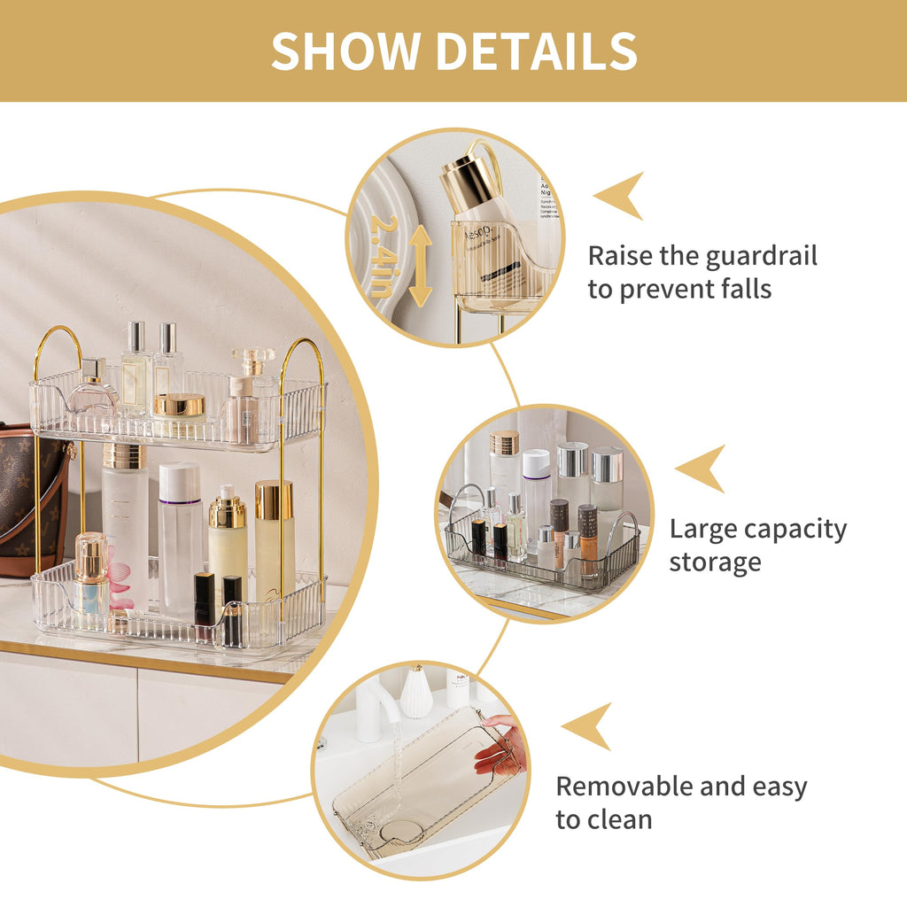Akinbas 2 Tier Bathroom Organizer Countertop Makeup Perfume Tray Skincare Organizer for Bathroom Dresser Vanity (White)