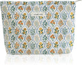 Wudygirl Cute Makeup Bag for Women - Travel Cosmetic Bag with Zipper Makeup Pouch Floral Make up Organizer Handbag Aesthetic (Blue Striped Floral)