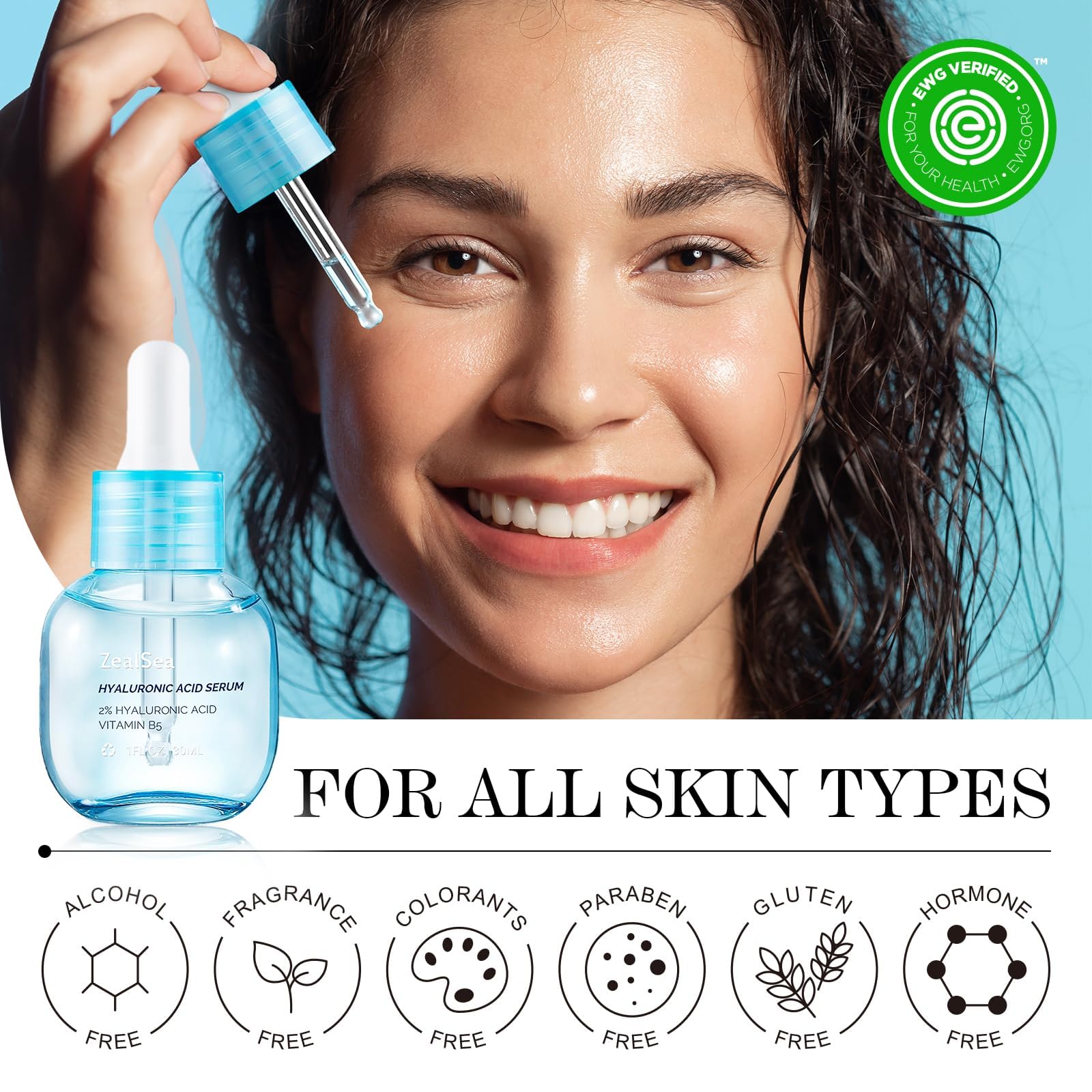 ZealSea EWG Hyaluronic Acid Serum 2 Pack, Hydrating Face Serum Day & Night