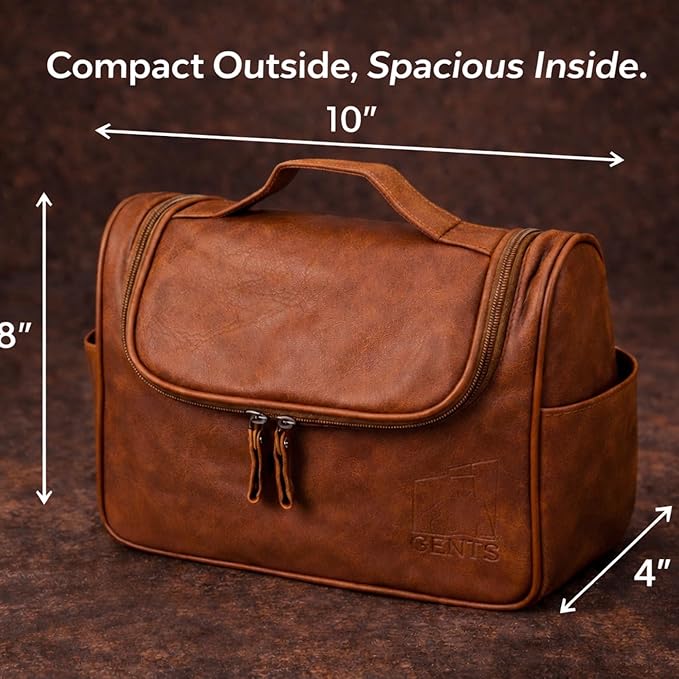 G.B.S GENTS Faux Leather Men’s Toiletry Bag – Travel Dopp Kit with Zippered Compartments, Carry Handle, Water-Resistant Lining – Shaving & Grooming Organizer for Men