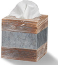 Barnyard Designs Rustic Wood and Metal Tissue Box Cover Holder, 6"x6"