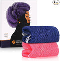KINGMAS African Net Sponge, Authentic Nylon with Knots, 2 Pieces Exfoliating Body Scrubber Bath Sponge, Back Scrubber Washcloth for Shower, Body Care Bathing (Blue & Pink)