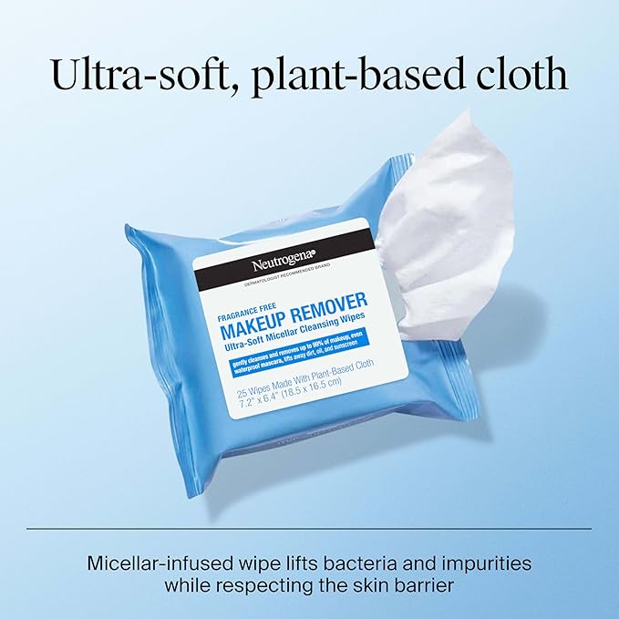 Neutrogena Fragrance-Free Makeup Remover Wipes Singles, Individually Wrapped Face Towelettes, Gently Remove Dirt, Oil, Waterproof Mascara & Makeup, Alcohol-Free Daily Face Wipes for Travel, 20 ct