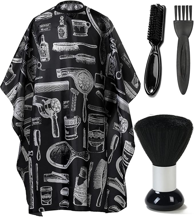 Borogo Professional Hair Cutting Cape with Neck Duster Brush, Adjustable Waterproof Salon Closure Barber Cape Hair Cutting Accessories Black Floral Print