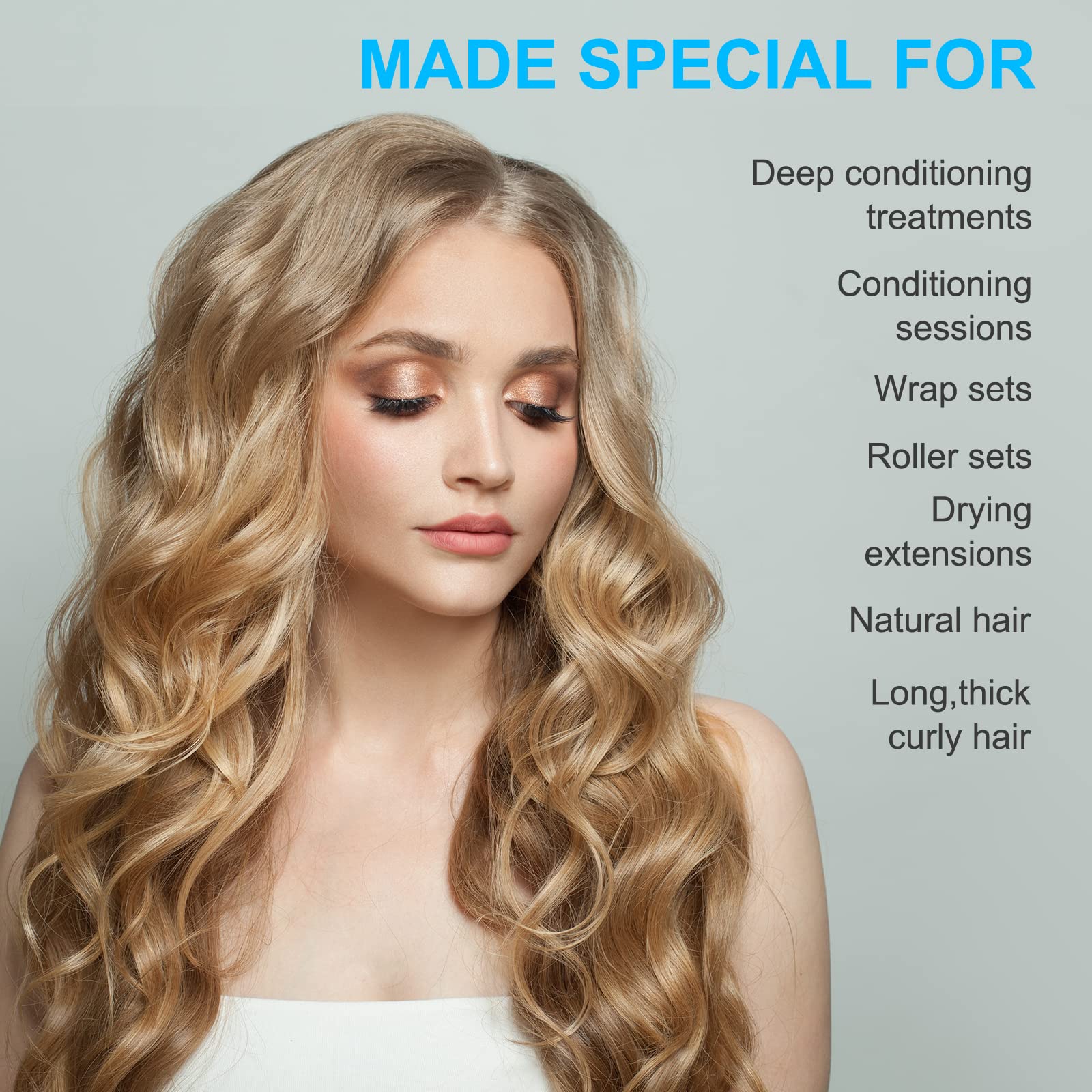 Upgraded Large Hooded Hair Dryer Bonnet Cap with Long Tube for Fast Drying, Fits All Head Sizes and Hair Styling