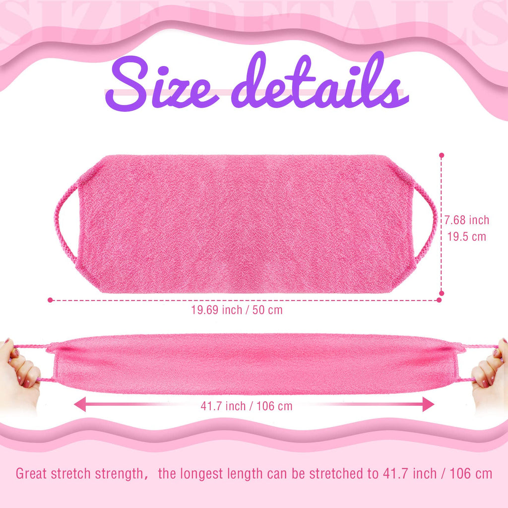 Exfoliating Back Scrubber with Handles for Shower for Women Exfoliating Back Cloth Body Extended Length Scrubber Towel Nylon Stretchable Pull Strap Wash Cloth for Bath Body 2 Pack