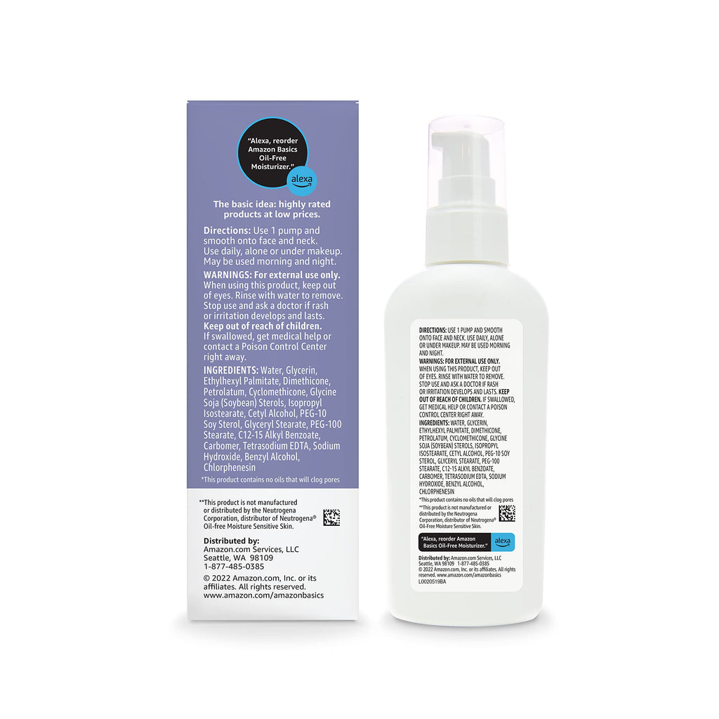 Facial Moisturizer for Sensitive Skin, formulated without oil, Fragrance Free, Non-Comedogenic, 4 Fluid Ounce (Previously Solimo)